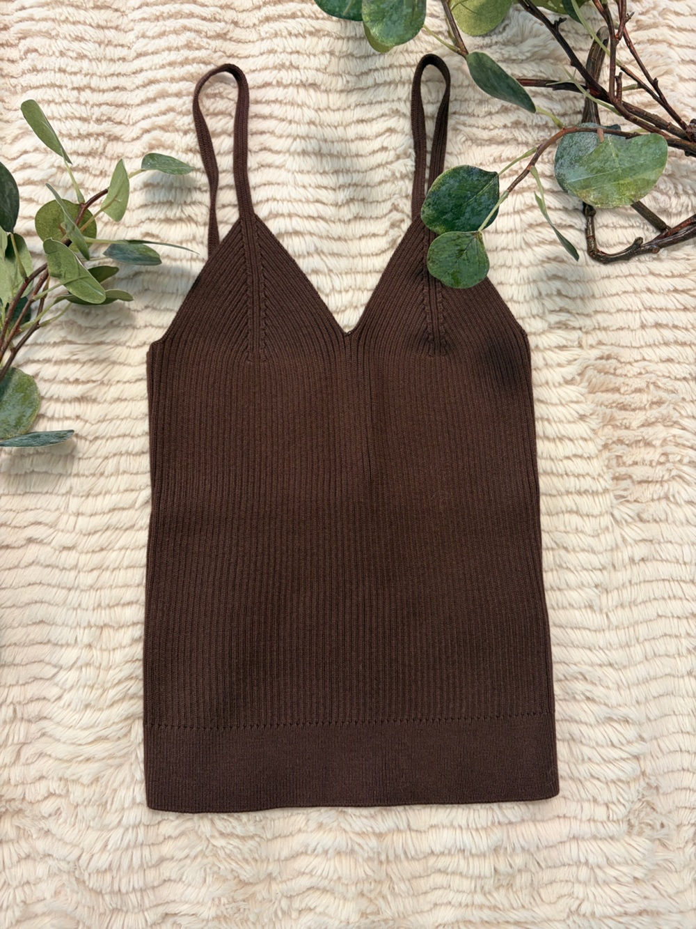 GAP Brown Ribbed V-Neck Knit Tank NEW WITH TAGS